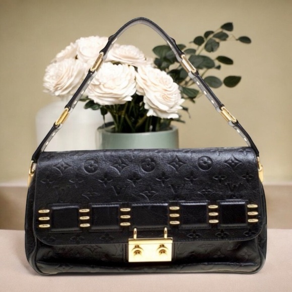 Louis Vuitton Rubel Black Monogram EmpreinteLeather Shoulder Bag 8"H 13"W 4.5"D